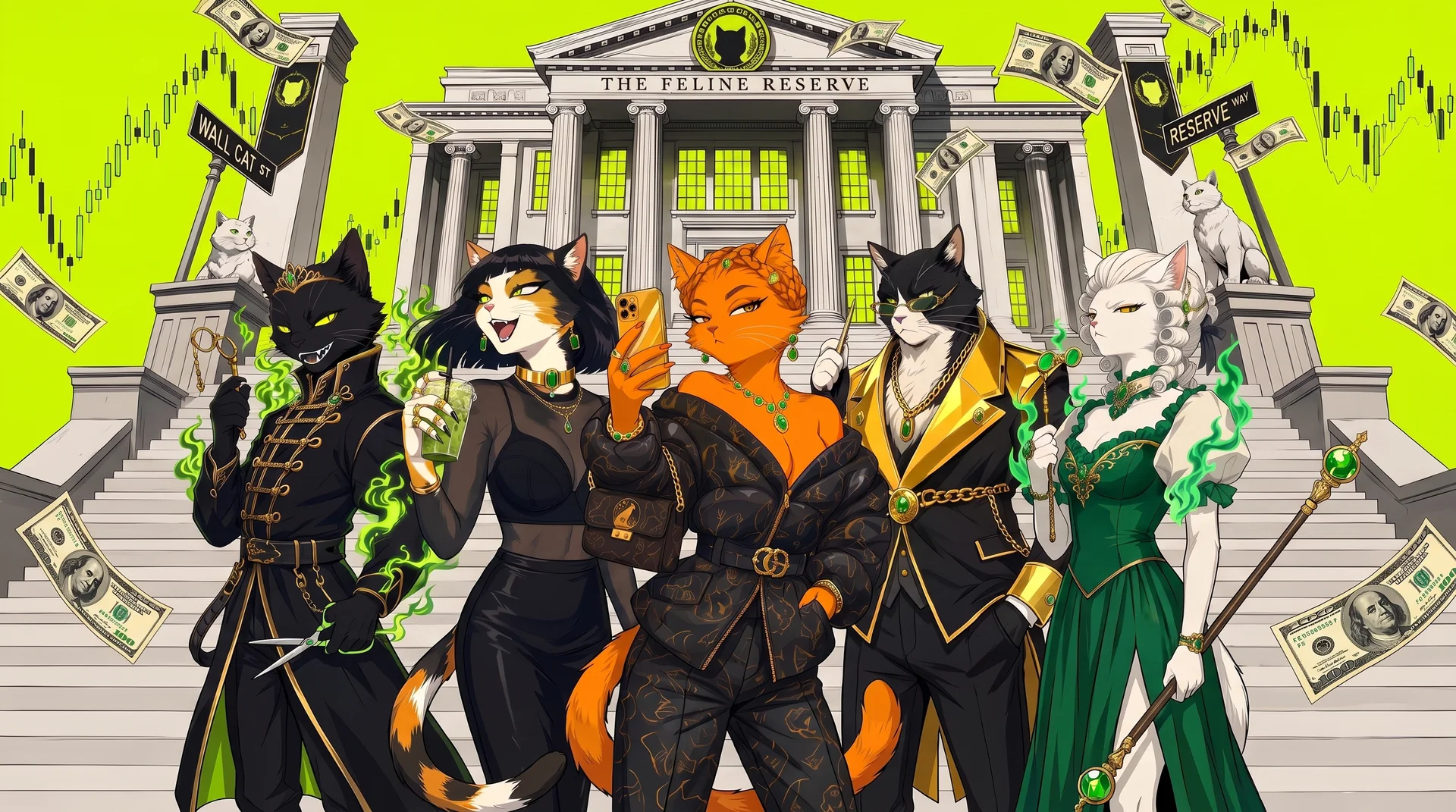 The Five of the Second Issuance, assembled on the steps of the Reserve